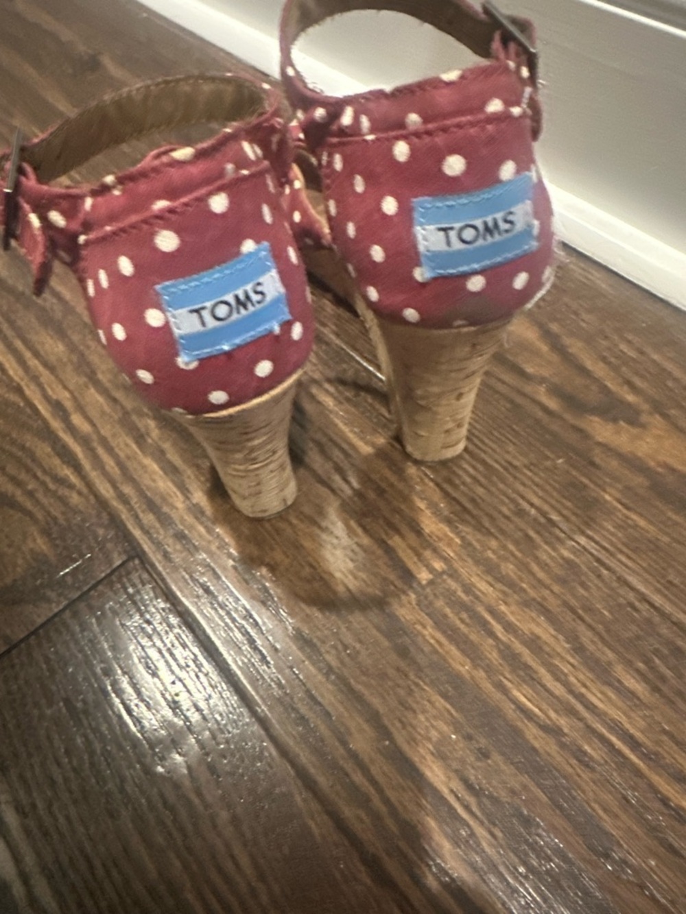 Toms Burgundy Polka Dot Cork Wedge Sandals - Picture 4 of 4